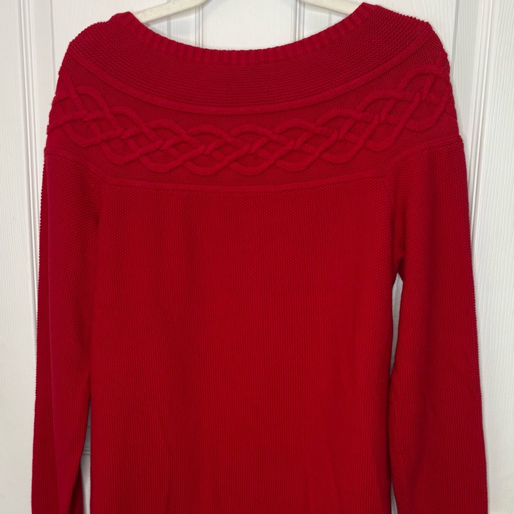 Talbots Red Cable Knit Yoke Sweater Women’s Large Classic Crewneck - Picture 3 of 3